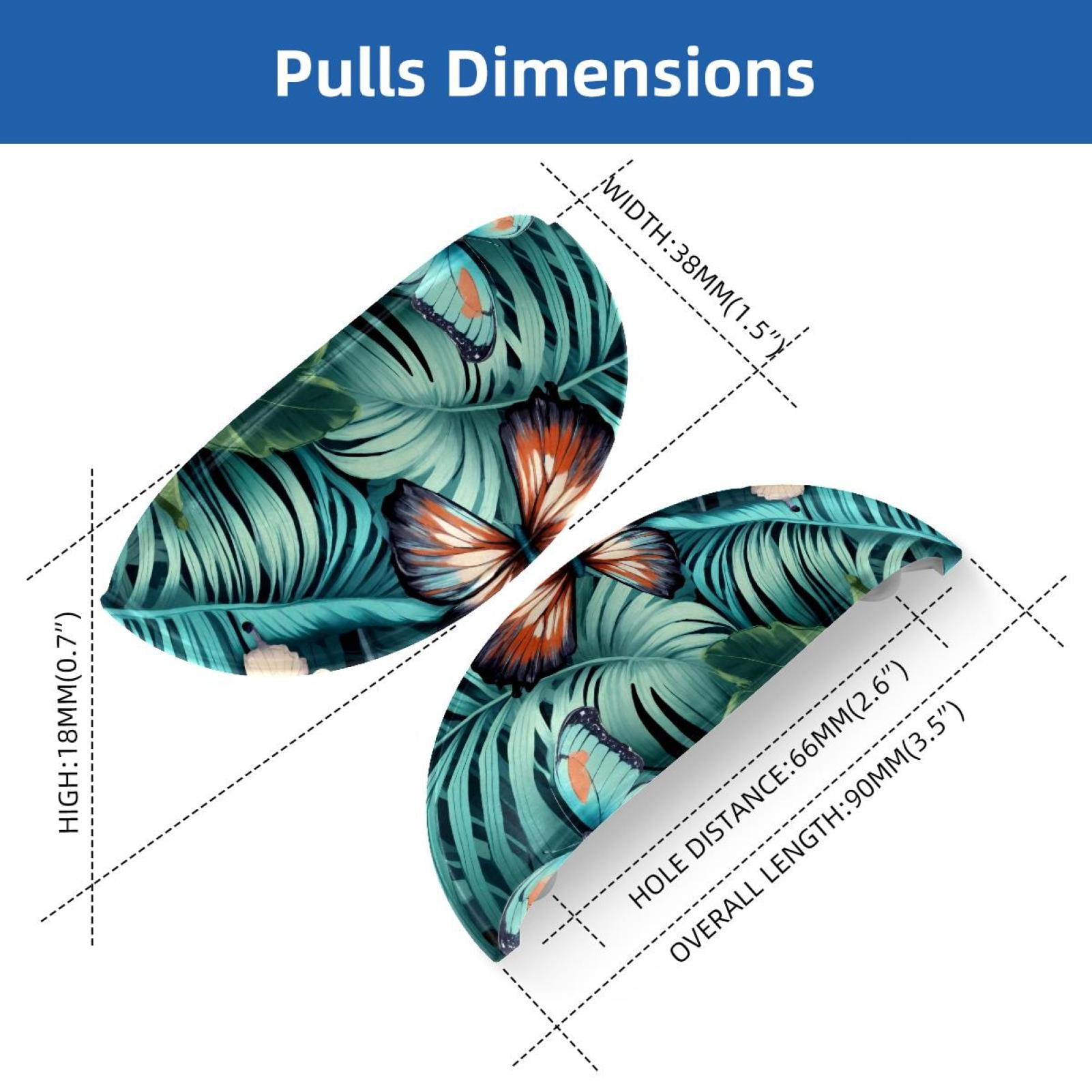 PhooArto 6 Pcs Cup Drawer Pulls, Tropical Palm Leaf and Butterflies Pattern Shell Shape Handles Cabinet Knobs for Dresser Cupboard Closet Wardrobe with Screws