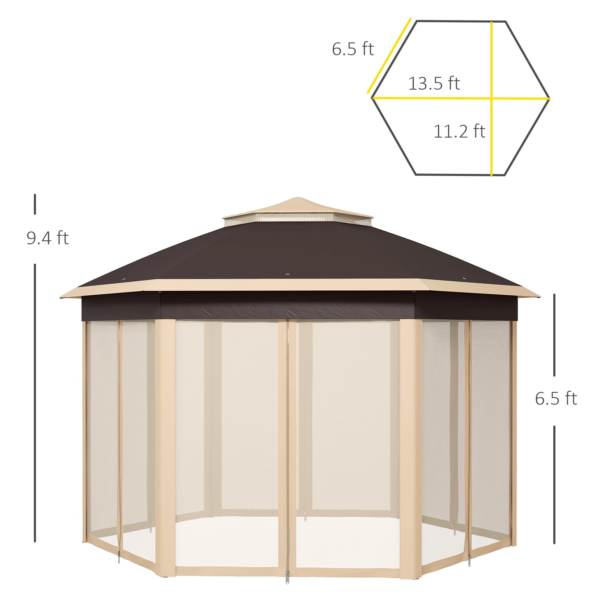 Homiyad 13 x 13 Pop Up Gazebo Hexagonal Canopy with Mesh Netting for Outdoor Events Patio Garden Wedding Party Shelter| Aosom.com