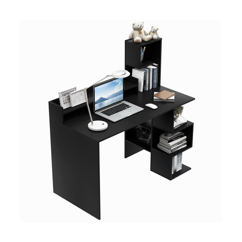Demi Bonn Modern Computer Desk with Storage Bookshelf and Hutch for Home Office Desk Study Writing Table, Black
