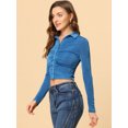 thumbnail image 3 of INSPIRE CHIC Blusa De Punto Elástico Con Parte Delantera Fruncida Y Cuello Plano Para Mujer Azul S, 3 of 5