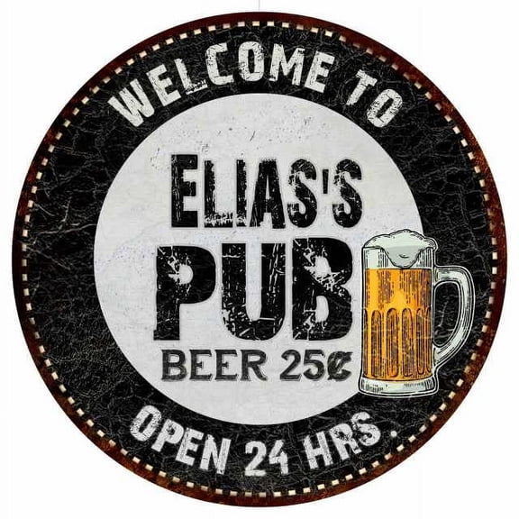 Elias's Pub 14" Round Metal Sign Beer Bar Black Wall Decor Gift 100140039160