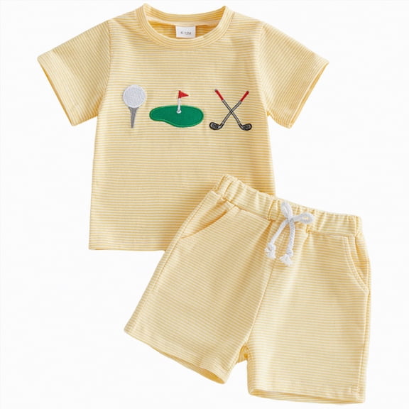 enyan Boy Clothes Baby Boy Outfits 12-18 Months Baby Boy Clothes Toddler Summer Short Sleeve T-Shirt Tee Tops Joggers Casual Elastic Shorts 2Pcs P'ajamas & Dailywear Set (18-24 Months,Yellow)