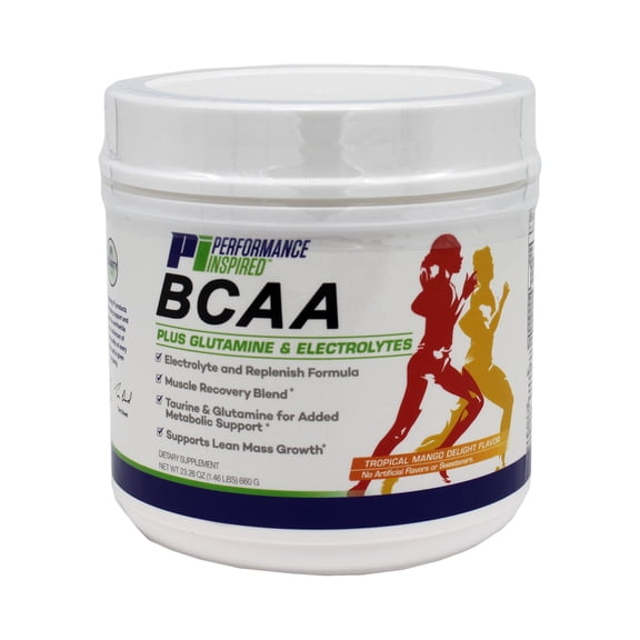 Performance Inspired Nutrition – Full 5G BCAA With Added Electrolytes - Taurine & Glutamine - Recovery & Rebuild- Tropical Mango Delight - 1.46lb
