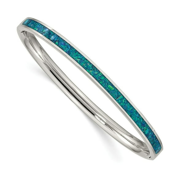 Primal Steel Stainless Steel Polished with Imitation Opal 4.75mm Hinged Bangle