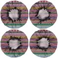 thumbnail image 2 of Shower Caps,Purple Boho Tribal Stripes and Hearts Pattern Waterproof Shower Cap for Women 4 Pieces,Double Reusable Hair Cover for Shower PEVA Elastic Stretch Hem, 2 of 7