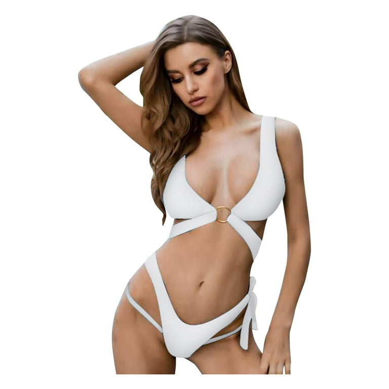 Finelylove Tummy Control Swimsuits For Women Tummy Concealing Sport Bra  Style Bikini White XL