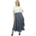 thumbnail image 3 of Phagun Women's Check Printed Self Belt Cotton Navy Blue Ruffled Wrap Skirt, 3 of 6