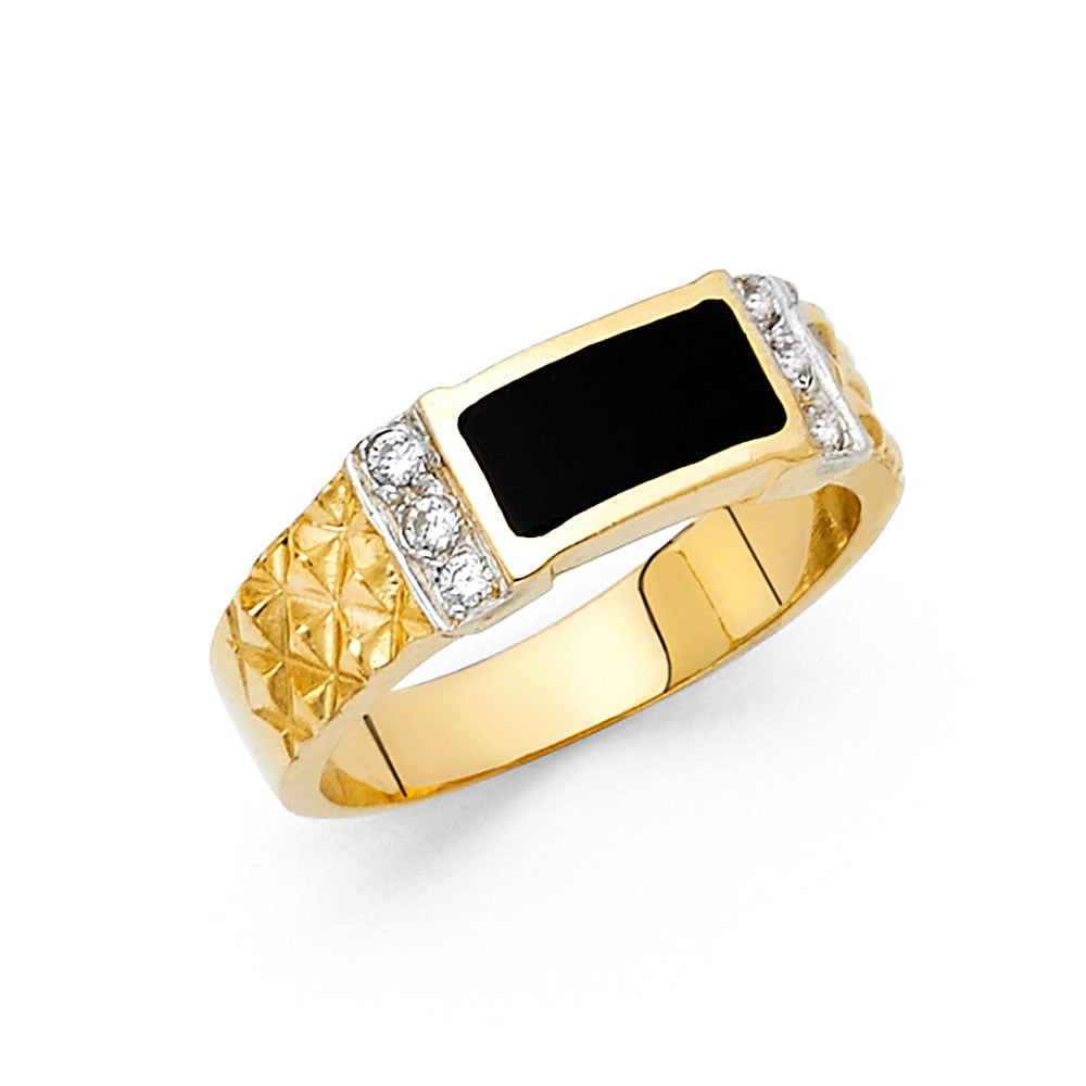 CZ Leaf Ring - Solid 14k Yellow Gold Band, Open Design Right Hand Ring, Size 9