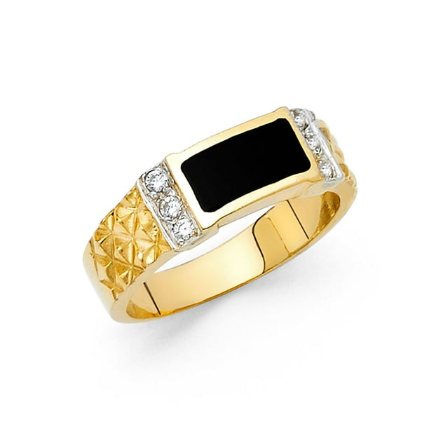 Gemapex Mens Onyx Band Solid 14k Yellow Gold Ring Black Diamond Cut Cz Square Design Polished Fancy Size 9 5 Walmart Com Walmart Com