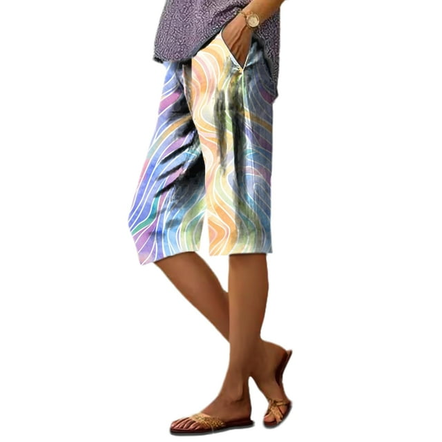 Pantalones cortos domirica para mujer, casual, mezcla de algodón y poliéster, 4XL