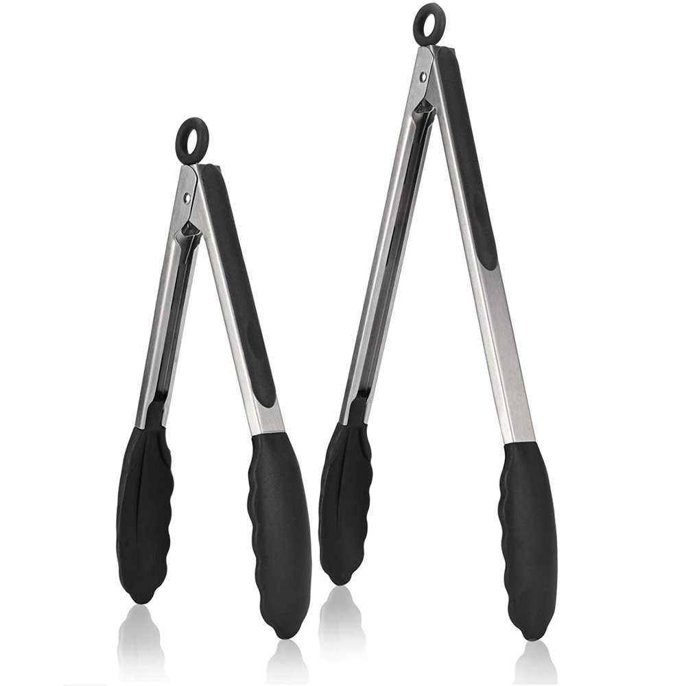 Premium Stainless Steel Locking Kitchen Tongs with Silicon Tips, Set of