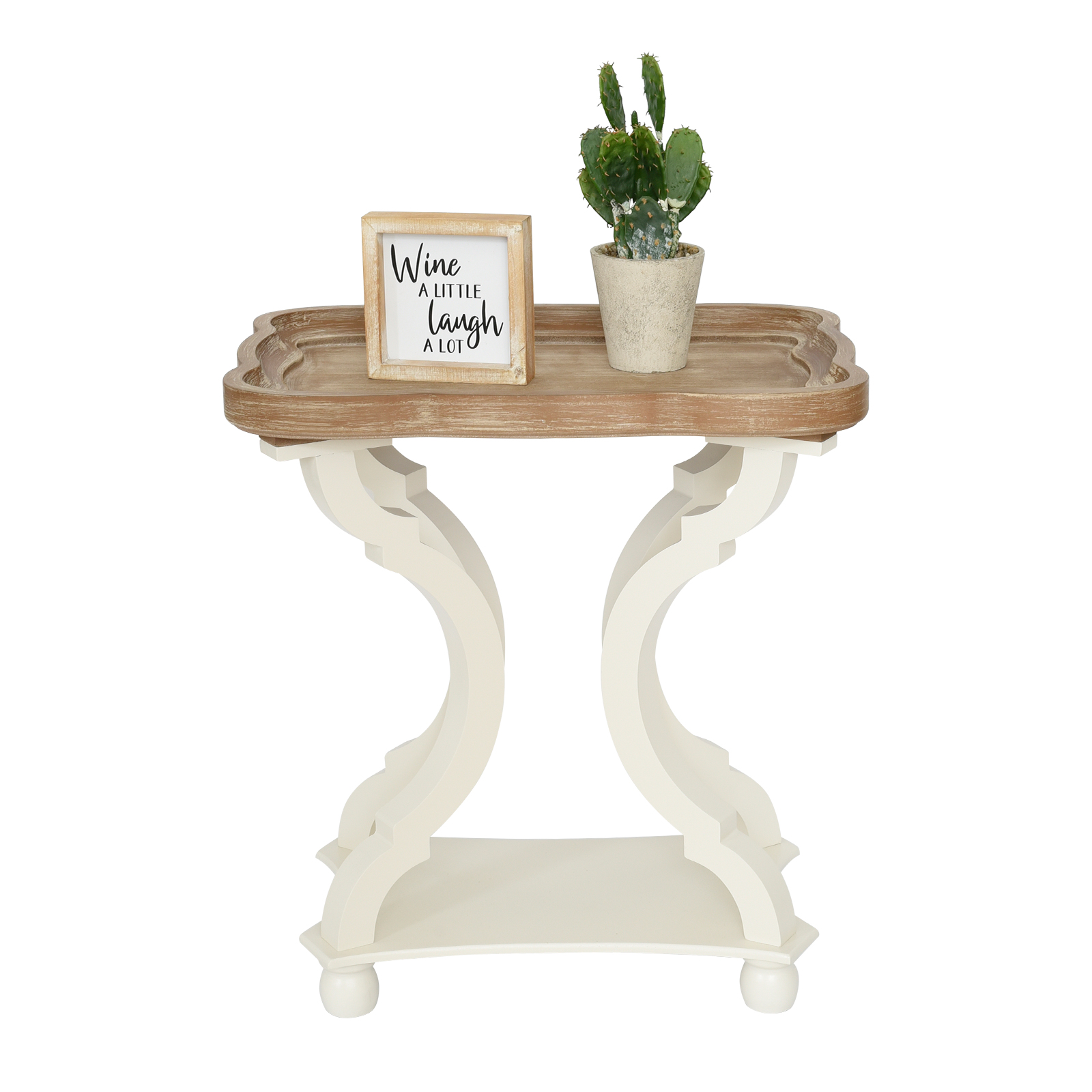 KINSUITE White Rustic End Table Handcrafted Finish Modern Side Table