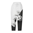 thumbnail image 4 of Boho Floral Print Women's Summer Casual Beach Pants Loose Fit Straight Wide Leg Capris Comfy High Waist Capri Pants, 4 of 5
