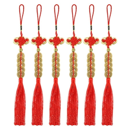 

Tinksky 6pcs Chinese Knot The Fortune Tassels Fortune Coins Feng Shui Coins Car Pendants