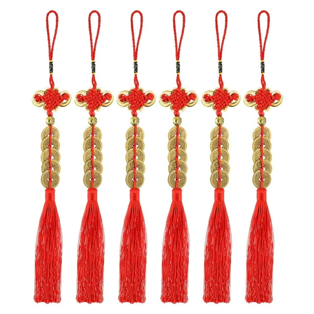 6pcs Nudo chino Las borlas de la fortuna Monedas de la fortuna Monedas de Feng Shui Colgantes de coche