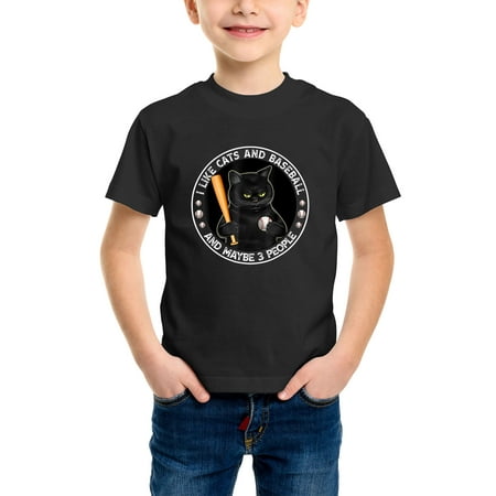 

Envmenst Boys Girls Short Sleeve T-Shirt I Like Cats And Baseball And Maybe 3 People Vintage Graphic Kids Unisex 100% Cotton Tee