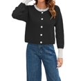 thumbnail image 2 of Women'S Cropped Cardigan Sweaters Fall Long Sleeve Open Front Button Down Color Block Knit Outwear Coats, 2 of 8