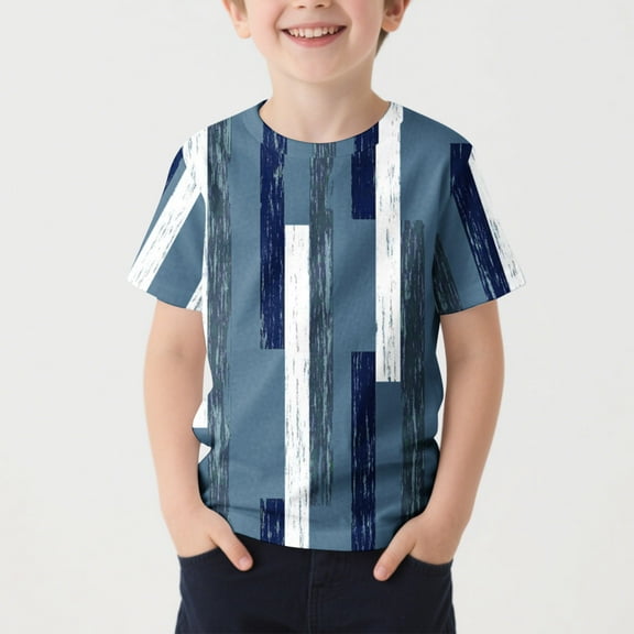 gljltg Kids Summer Breathable Cotton Printed Short Sleeve Round Neck T-Shirt for Boys Girls, Soft Elastic Sports Casual Wear for Daily Leisure, Party, Photoshoot, Gift