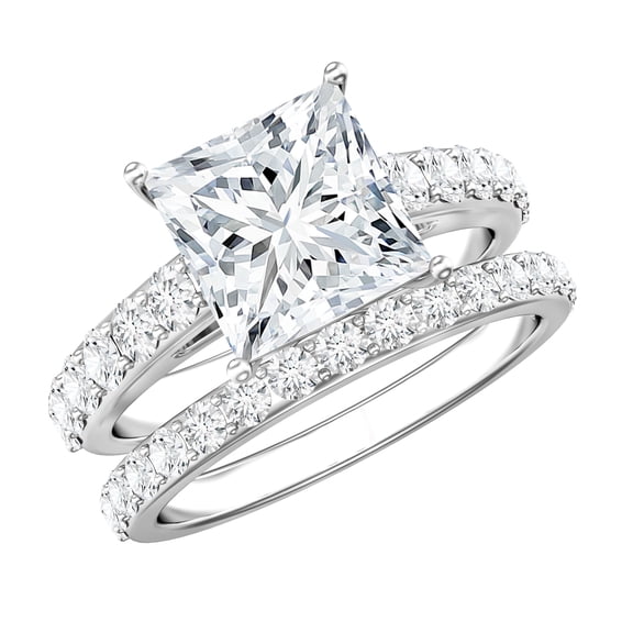 Rosec Jewels Certified Moissanite Wedding Ring Set of 2 - D-Vs1 Quality 3 Carat Engagement Ring with Wedding Band, 925 Sterling Silver, US 4.00