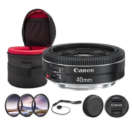 Canon EF 40mm f/2.8 STM Lens Bundle | Ultra-Compact Pancake Prime with Bright f/2.8 Aperture & Smooth STM Autofocus | Great for Travel & Street Photos (6310B002) + Filter Kit + Case + More