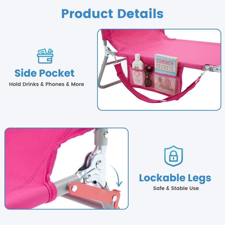 EDX Folding Adjustable Beach Lounge Chair, Pink photo 7