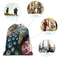 thumbnail image 3 of PIKWEEK Peony Peacock Print Drawstring Bag Backpack  String Bag Sackpack For Gym Sport  available in two sizes 13.7*19.6 in, 3 of 7