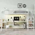 thumbnail image 3 of URTR Queen Size Metal Loft Bed with L-shaped Desk and USB, Heavy Duty Loft Bed with Wardrobe, Adjustable Shelf and Stairs, High Queen Loft Bed with LED and Guardrails for Bedroom, White, 3 of 9