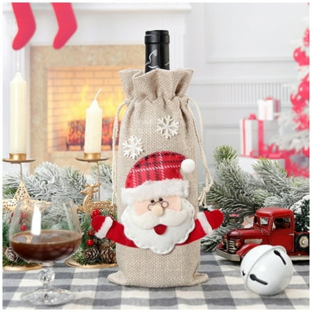 

Okaydehi Set of 4 Christmas Wine Bottle Cover Bags Burlap Wine Bottle Bags with Drawstring Christmas Wine Giftss Bags Reusable Burlap Wine Bags Christmas Wine Bottle Decoration Wine Bottle Covers