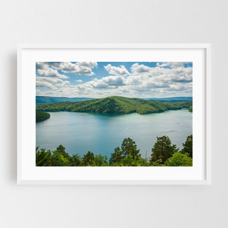 Hawns Overlook, Raystown Lake 01 - Pennsylvania Photography Nature Landscape Scenic Water Forest Mountain Summer White Framed Wall Art Print 5 x 7 inches