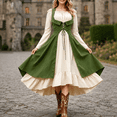 thumbnail image 2 of KLHDSF Women's's Medieval Renaissance Costume Cosplay Over Dress | 2 Pics Set,Long Flare Sleeve,Renaissance faire,Cosplay, Halloween Green XL, 2 of 5