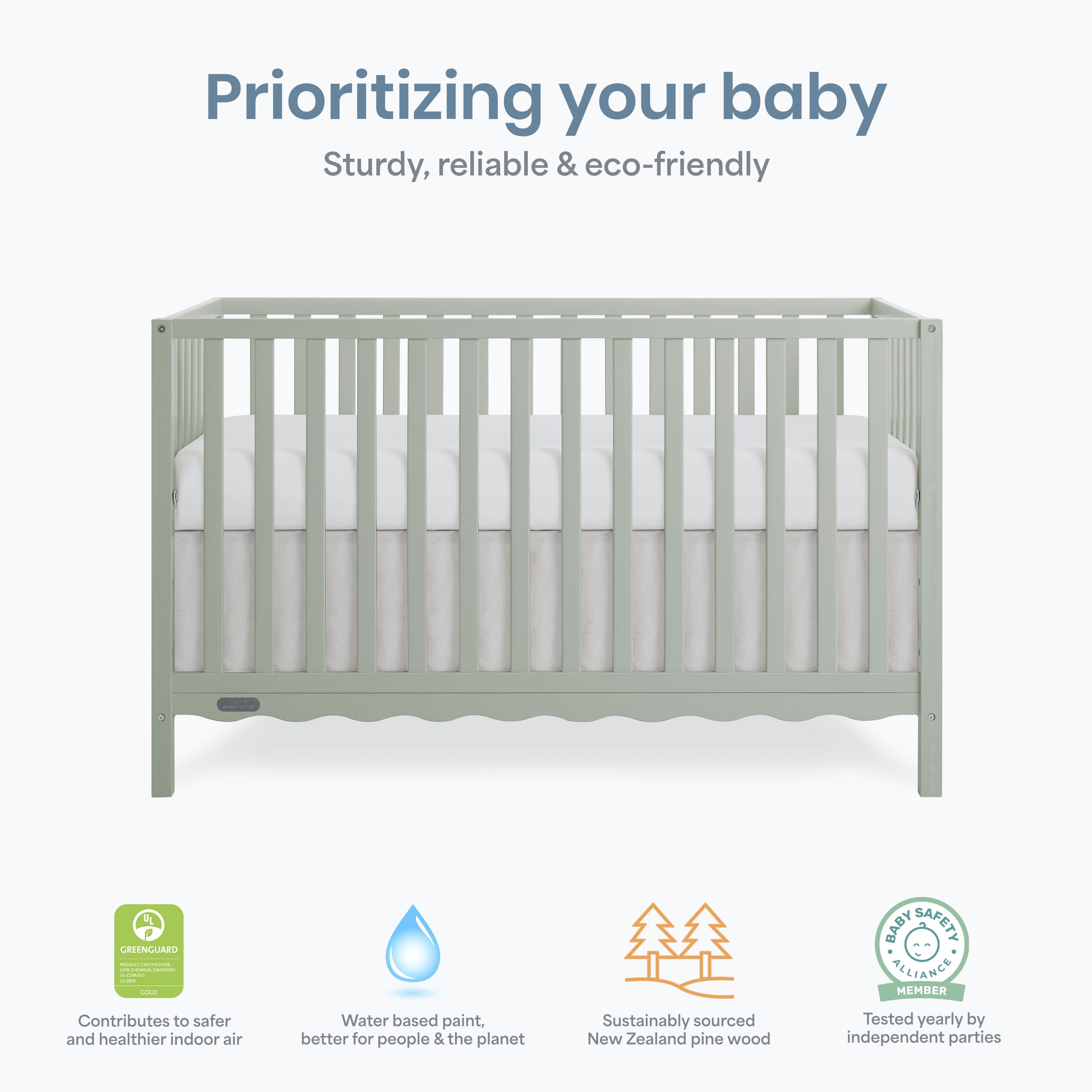 Dream On Me Synergy Wave 5-in-1 Convertible Crib, Sage Green