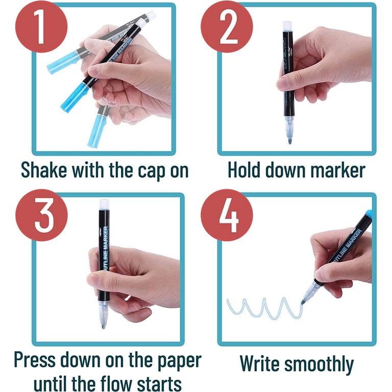 Mr. Pen- Double Line Outline Markers, 10 Colors, Shimmer Markers, Outline Markers Self-outline Metallic Markers, Outline Pens, Metallic Outline