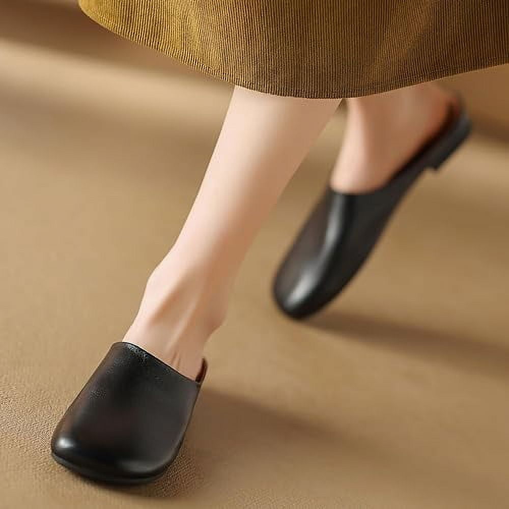 Women Comfortable Round Toe Mule Flats Slip on Closed Toe Mules