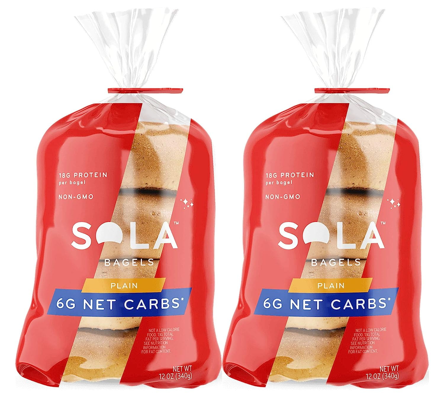 SOLA Plain Bagels, Low Carb & Keto Friendly, 18G Of Protein Per Bagel & 6G Net Carbs, NonGMO