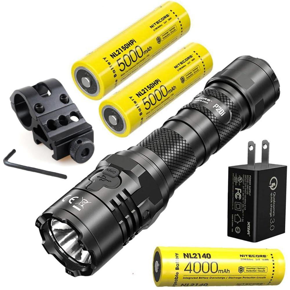 Nitecore P20i USB-C Rechargeable LED Flashlight - 1800 lumen -Battery  Included w/Eco-Sensa USB Fast 3Amp Wall Charger and 2x Extra NL2150HPi  Batteries 