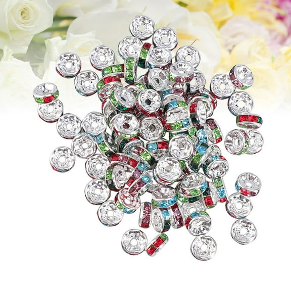 GOOHOCHY 80Pcs Bracelet Spacers Rhinestone Beads 8Mm for Jewelry Making