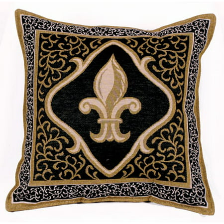 Fleur De Lis Black Decorative Tapestry Throw Pillow USA ...