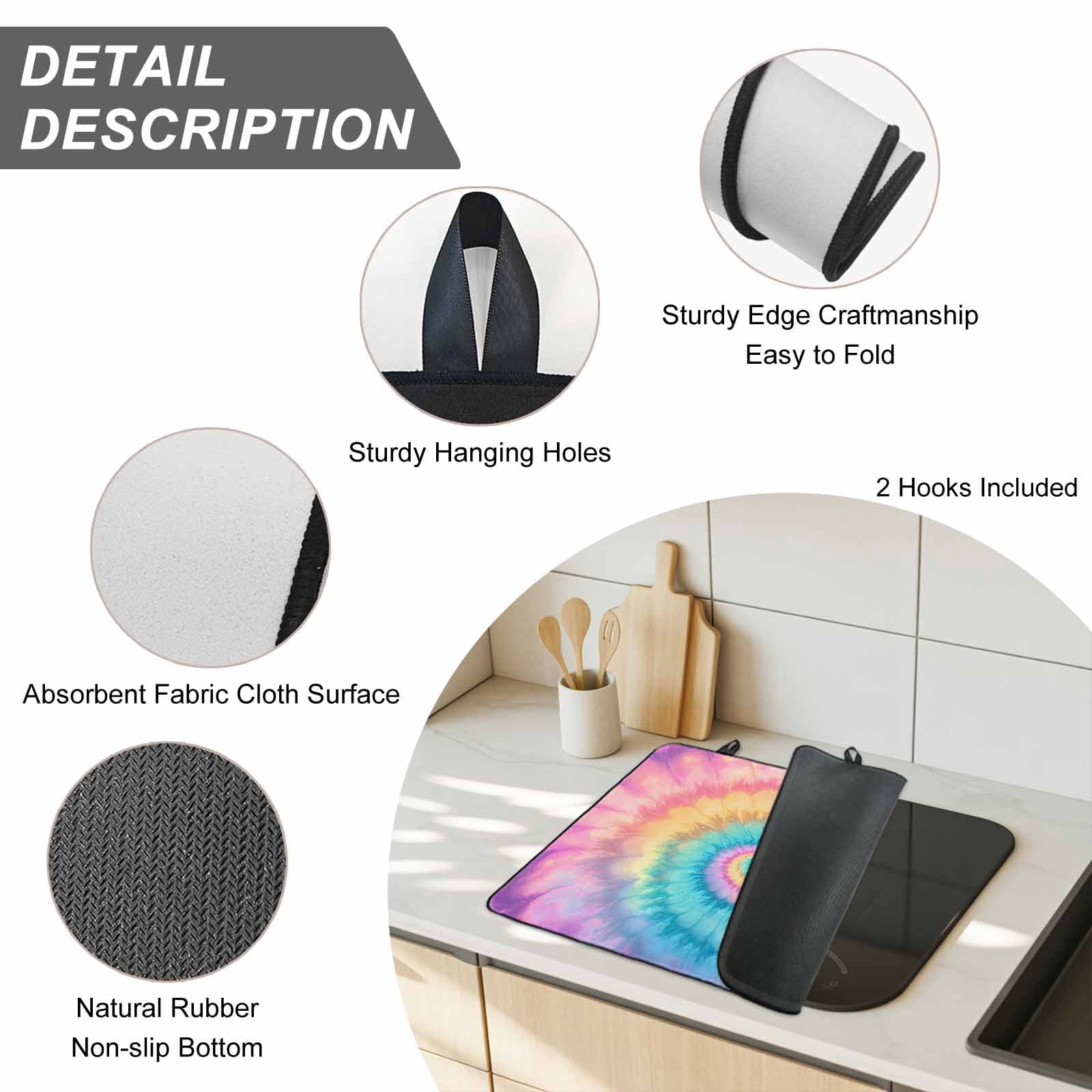 Colorful Tie Dye Stove Top Cover for Electric Stove, Heat-proof & Non Slip Glass Top Stove Cover Protector, Rainbow Ombre Abstract Pattern Art Kitchen Flat Cooktop Rubber Mat 24x21 Inches