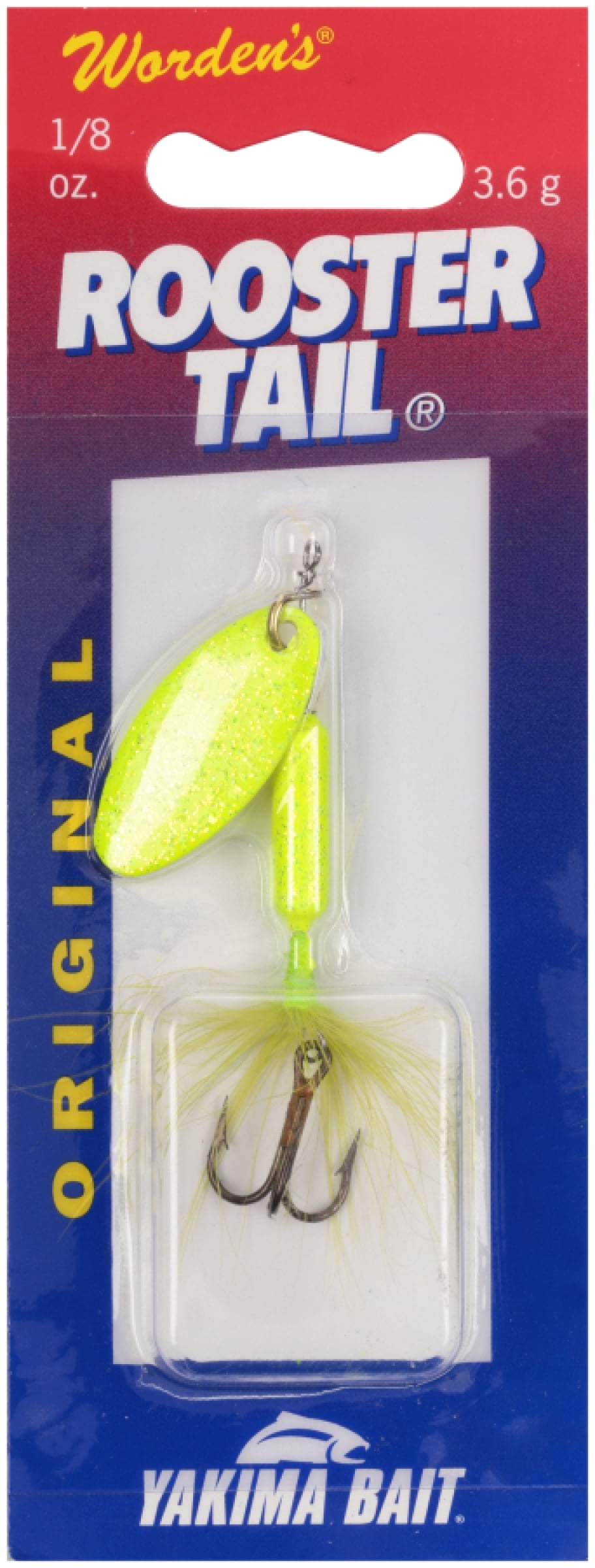 Worden's® Original Rooster Tail®, Inline Spinnerbait Fishing Lure, Glitter Chartreuse, 1/8 oz
