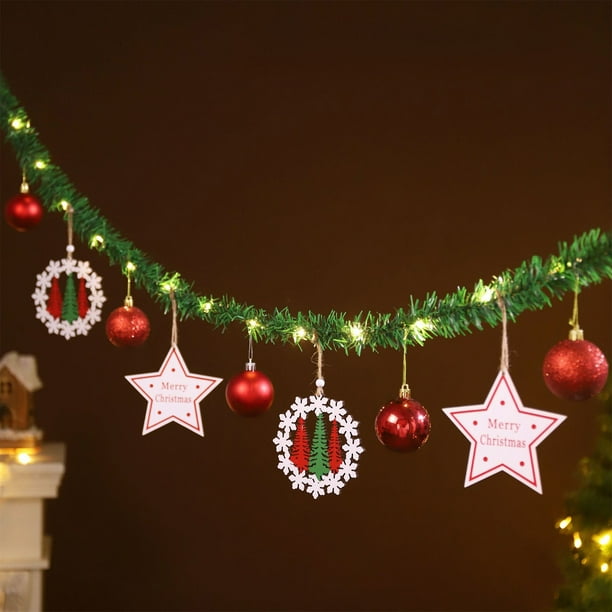 Christmas Long Pendant With Christmas Wooden Sign Hanging Ball LED Light Decoration Suitable For Mantel Festive Room Wall Decoration