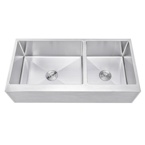 42 Inch 60 40 Offset Double Bowl Stainless Steel Farmhouse Sink Flat A Front 15mm Radius Coved Corners Com Flat A Front 15mm Radius Coved, Stainless Steel Farmhouse Sink