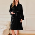 thumbnail image 4 of Women's Fleece Robe - Lightweight Solid Color Homewear, Black, M, 4 of 5