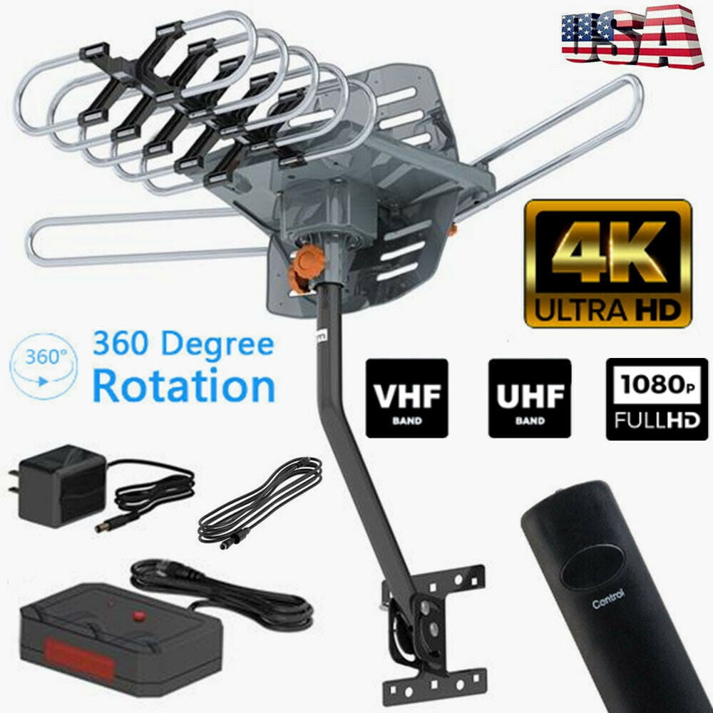 Outdoor 150 Mile 4K Motorized TV Antenna with Roof Tripod Mount Pole