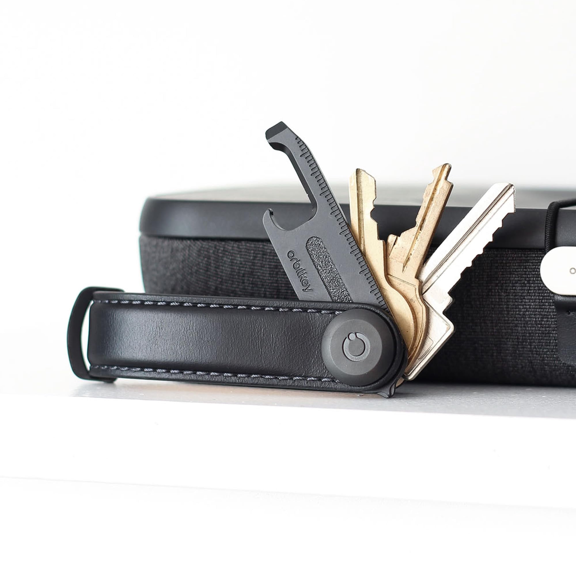 Orbitkey Leather Keychain Organizer - Black, Holds 7 Keys (4.7")