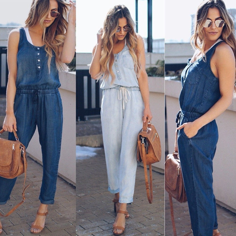 2019 new fashion Sexy Womens Fashion Sleeveless Denim Romper Jean Top Jeans Casual Jumpsuit Walmart