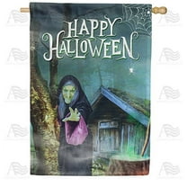 America Forever Happy Halloween Witch House Flag 28 x 40 inch Double Sided Small Halloween Horror Nights Flags for Outside, Holiday Yard Outdoor