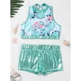 thumbnail image 6 of MSemis Kids Girls Shiny Sequins Outfits Cropped Tops with Glossy Shorts Tropical Palm Leaves 8, 6 of 6