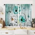 thumbnail image 6 of Teal Aqua Daisy Floral Kitchen Curtain 27.5W X 39L Inch 2 Panel Rod Pocket Rustic Flower Farmhouse Turquoise Butterfly Wooden Small Short Cafe Tier Window Drape Country Vintage Bathroom Decor, 6 of 6