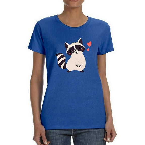 Cute Raccoon With Love Hearts Shaped T-Shirt Women -Image by Shutterstock, Female Large