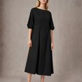 thumbnail image 2 of ZZwxWA Women's Summer Casual Long Dress Puff Sleeve High Waist Midi Dresses Solid Color Womens Sun Dress, 2 of 7
